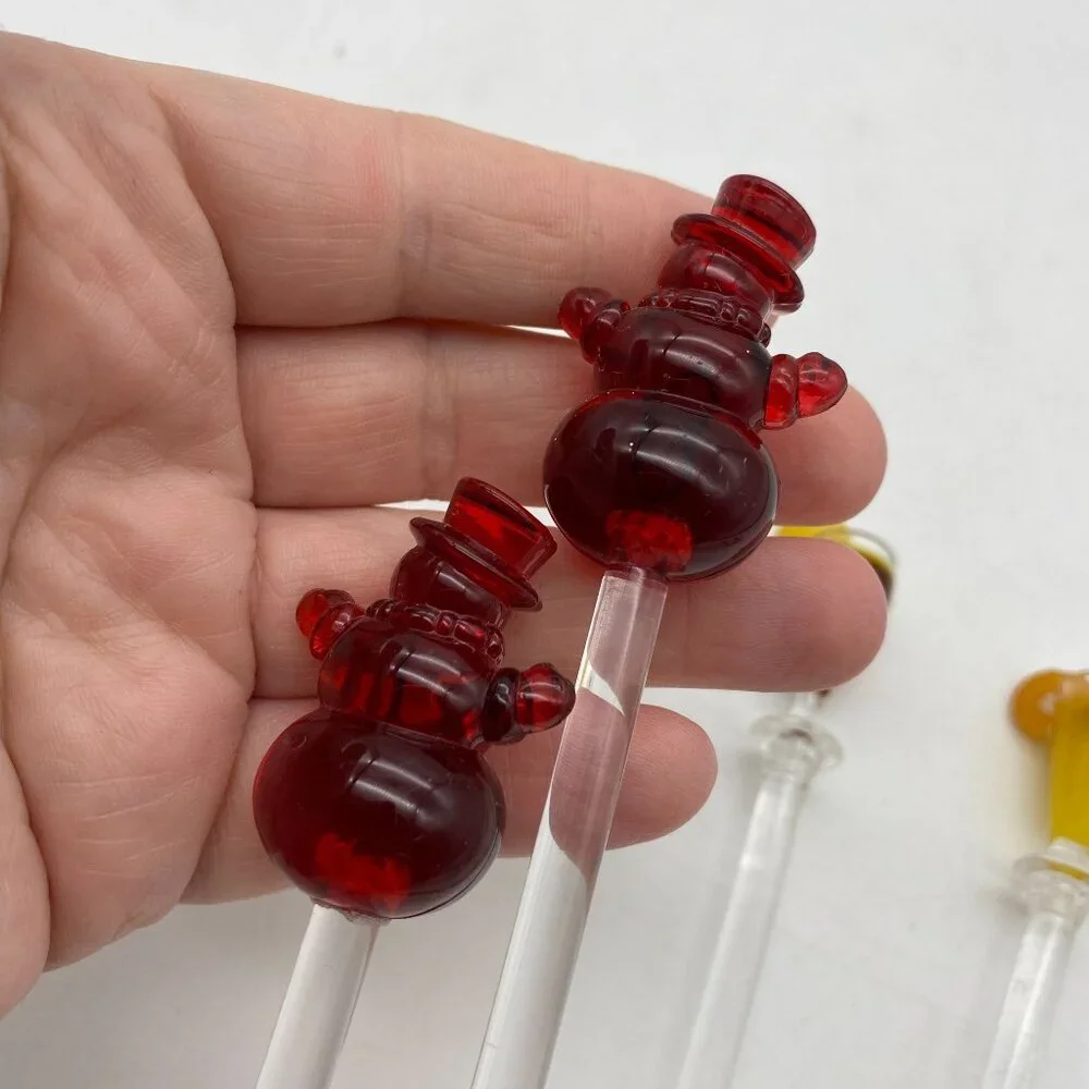 Snowman cocktail stirrers cocktail drink glasses plastic red Christmas barware 7